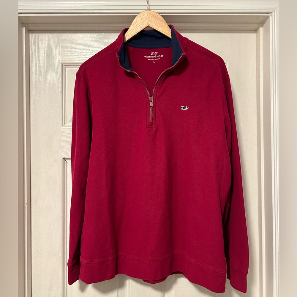 Vineyard Vines Crimson 100% Cotton Quarter Zip Pullover - L